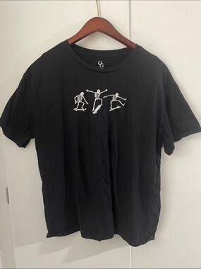 Embroidered Black Skeleton Skate Graphic Tee 100% Cotton